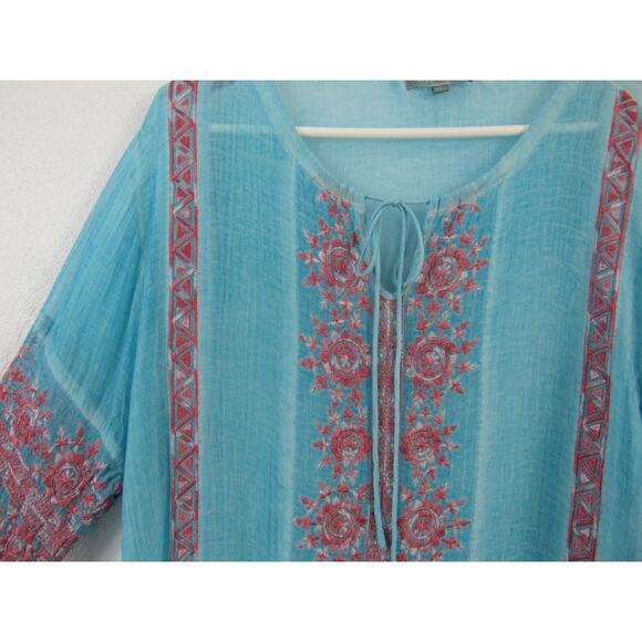 Sundance YAUVAN XL Aqua Gauze Embroidered Long Sleeve Tunic Casual Bright - Picture 4 of 6